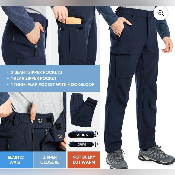 Hiauspor Men's Fleece Lined Hiking Pants Waterproof  Hunting Pants Navy new - Picture 2 of 14